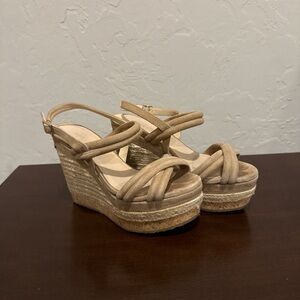 Jimmy Choo Tan Platform Suede Wedges